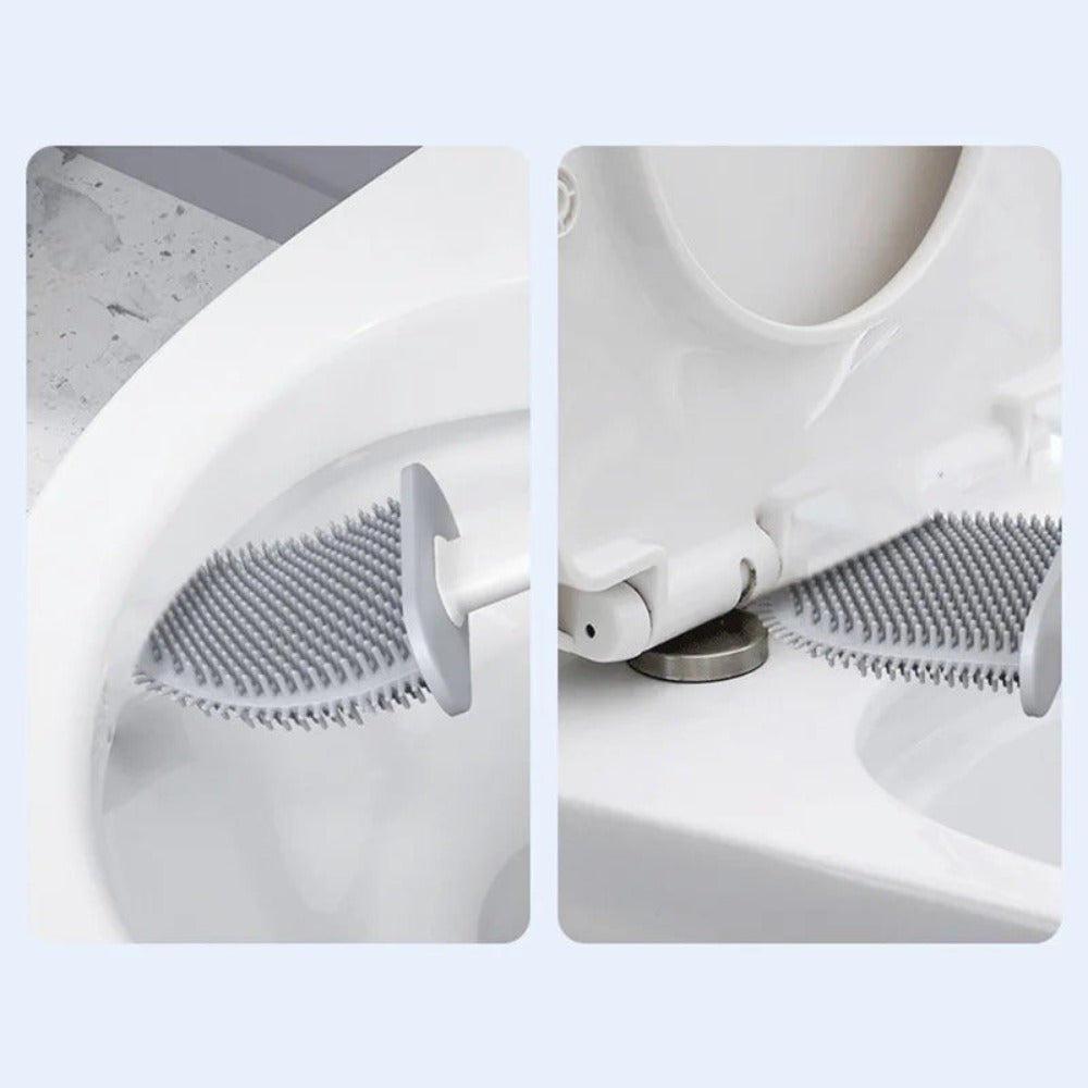 Wall-Mount Silicone Toilet Brush Set White Quick-Dry Flexible Head Hygienic Bathroom Cleaner Compact Space-Saver for Guest Bath En-Suite Mod