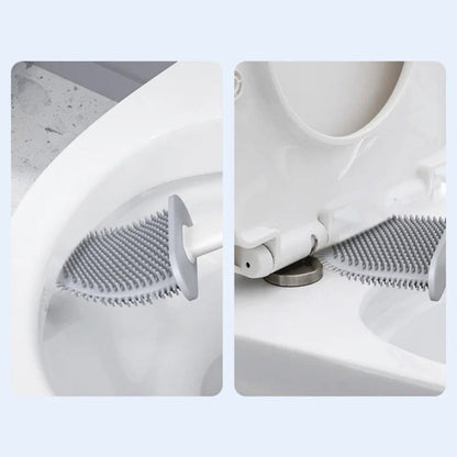 Wall-Mount Silicone Toilet Brush Set White Quick-Dry Flexible Head Hygienic Bathroom Cleaner Compact Space-Saver for Guest Bath En-Suite Mod