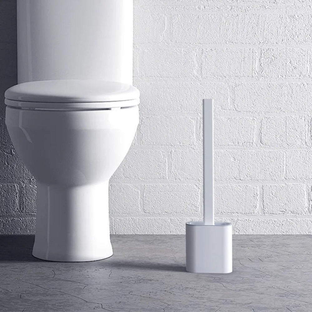 Wall-Mount Silicone Toilet Brush Set White Quick-Dry Flexible Head Hygienic Bathroom Cleaner Compact Space-Saver for Guest Bath En-Suite Mod