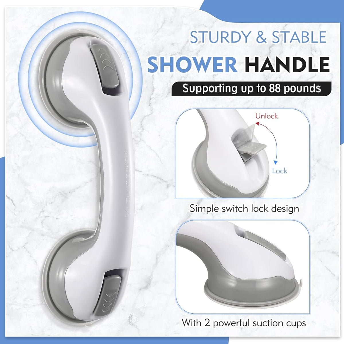 Suction Cup Safety Rail for Shower and Bathtub – Tool-Free Mobility Assist Handle with Anti-Slip Grip for Elderly & Bath Support