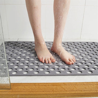 Non-Slip Bath Mat with Drainage Holes Gray 24x16 Inch PVC Quick-Dry Bathroom Safety Floor Liner for Shower Tub Wet Areas Home Spa Senior Acc