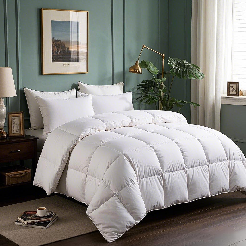 Down Comforter All Season Lightweight Breathable Quilt for Single Double Queen King Bed White Pink Gray 95% Goose Filled Year Round