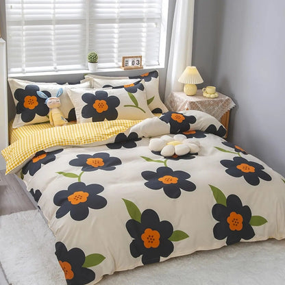 Botanical Cotton Comforter Cover Set with Reversible Floral Print for King Queen Single Beds – 4-Piece Bedding Kit with Pillow Shams