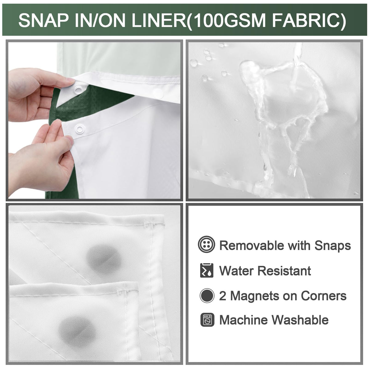 Hookless Shower Curtain with Built-In Snap Liner Waffle Weave Polyester Bathroom Curtain Easy Install No Rings Needed Quick Change Design