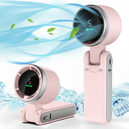 Compact Rechargeable Handheld Fan with 5 Speed Settings & Foldable Design for Travel, Outdoors & Commute