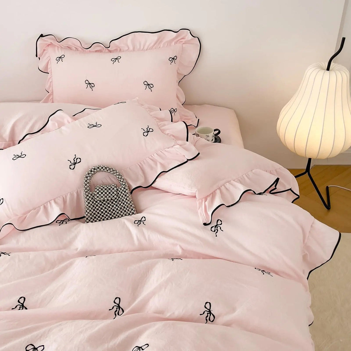 Ortekor Cozy Bow | Duvet Cover Set with Ruffle Embroidery Design | Soft Microfiber for Stylish Bedding