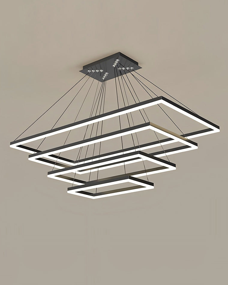 Multi-Tier Linear Suspension Fixture with Integrated LED, Adjustable Cable, Matte Black Metal Frame for Dining & Living Spaces
