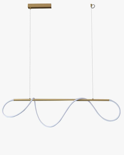 Linear LED Island Chandelier with Silicone Wave Design 43-Inch Brass Adjustable Height Dimmable Kitchen Pendant for Dining Table Modern Hang