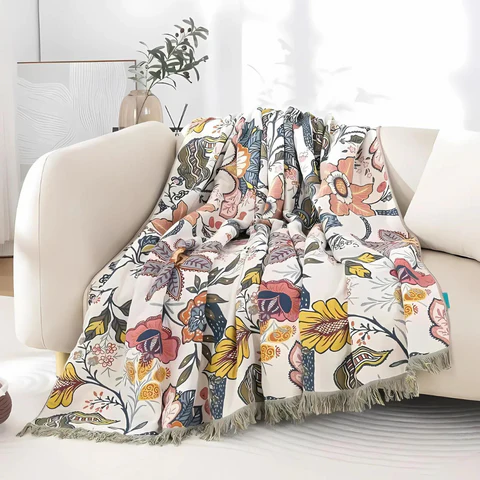 Nature's Embrace – Dual-Sided Cotton Floral Throw Blanket