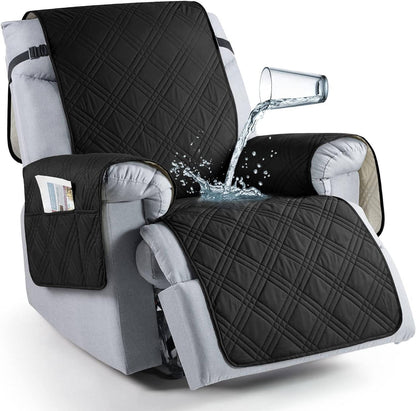 Recliner Protector with Waterproof Layers, Side Pockets & Non-Slip Grip for Pets, Spills & Family Use