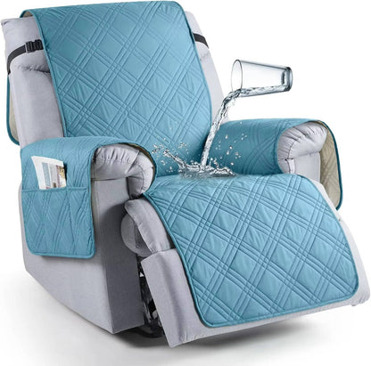 Recliner Protector with Waterproof Layers, Side Pockets & Non-Slip Grip for Pets, Spills & Family Use