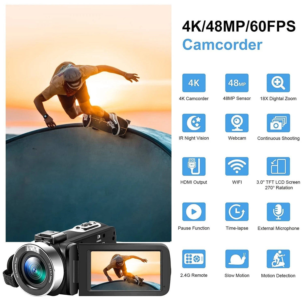 Cámara de vlogging Ultra HD | Fotos de 48 MP con estabilizador y conectividad WiFi | Perfecta para viajes y tutoriales