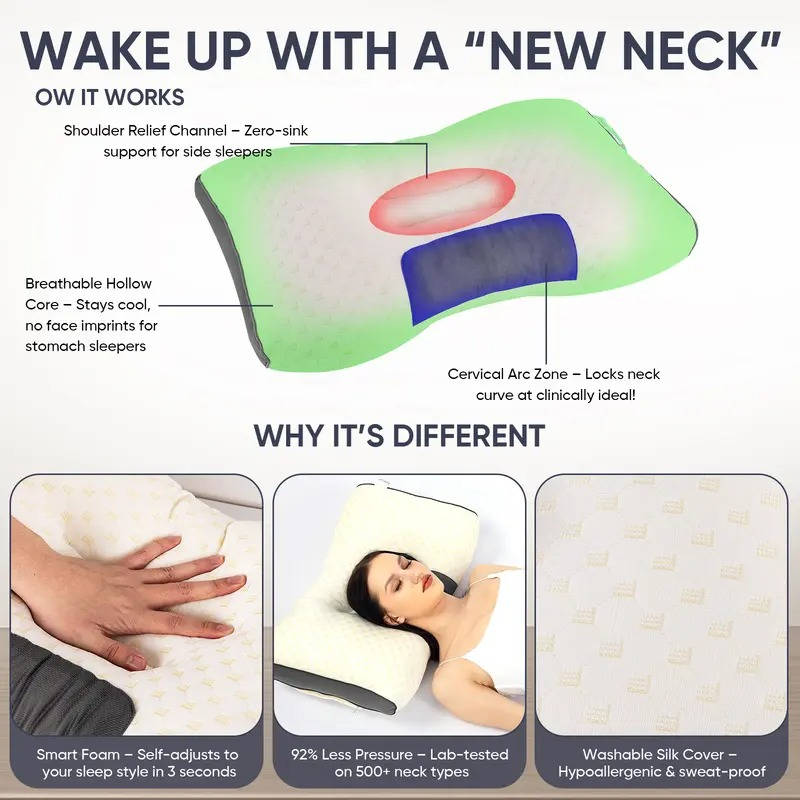 Juego de almohadas contorneadas suaves para cuello para un mejor soporte al dormir