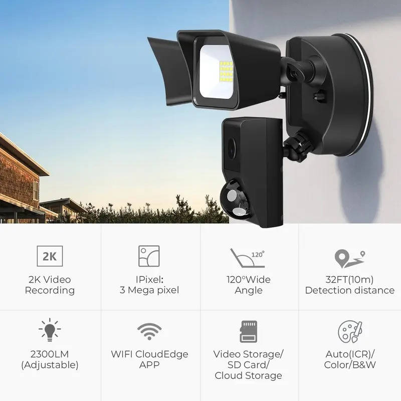 Brillante luz de seguridad LED con cámara y detección de movimiento