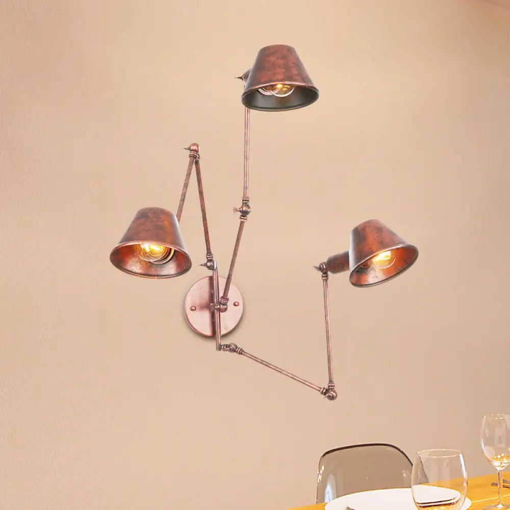 Adjustable Metal Wall Light Fixture with Cone Shade for Bedroom Living Room Industrial Decor Home Office Hallway Dining Room 2 or 3 Light