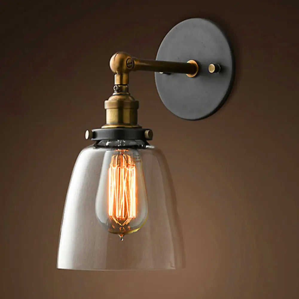 Adjustable Wall Sconce with Clear Glass & Brass-Black Finish – Industrial Metal Light for Kitchen, Hallway & Bedroom
