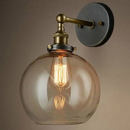 Adjustable Wall Sconce with Clear Glass & Brass-Black Finish – Industrial Metal Light for Kitchen, Hallway & Bedroom