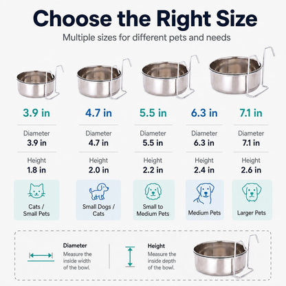 Ortekor Inside-Crate Stainless Steel Hanging Pet Bowl for Dogs & Cats - No-Tip Food & Water Bowl for Kennels