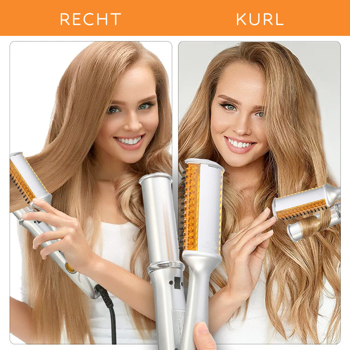 Dual-Action Rotating Hair Styling Tool – Curls & Straightens Wet or Dry Hair with Ceramic Barrel & Ionic Bristles for Salon Blowouts at Home