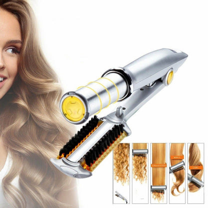 Dual-Function Rotating Barrel Hair Tool with Ionic Bristles for Curls and Smooth Styles | Ceramic Heated Styling Wand with Auto Shutoff for