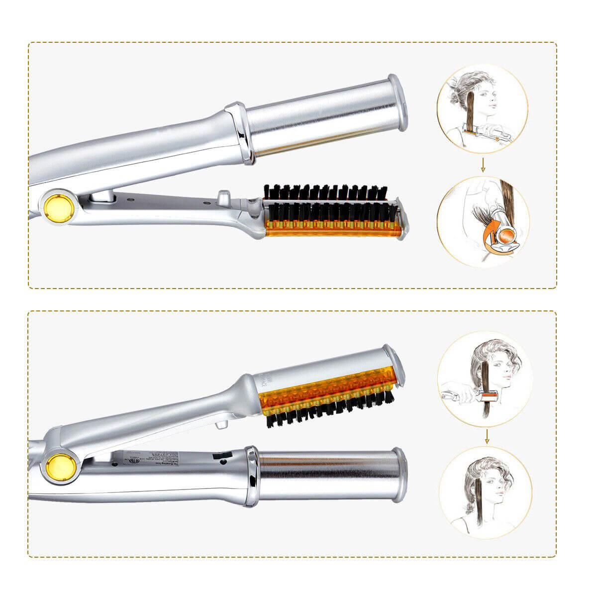 Dual-Action Rotating Hair Styling Tool – Curls & Straightens Wet or Dry Hair with Ceramic Barrel & Ionic Bristles for Salon Blowouts at Home
