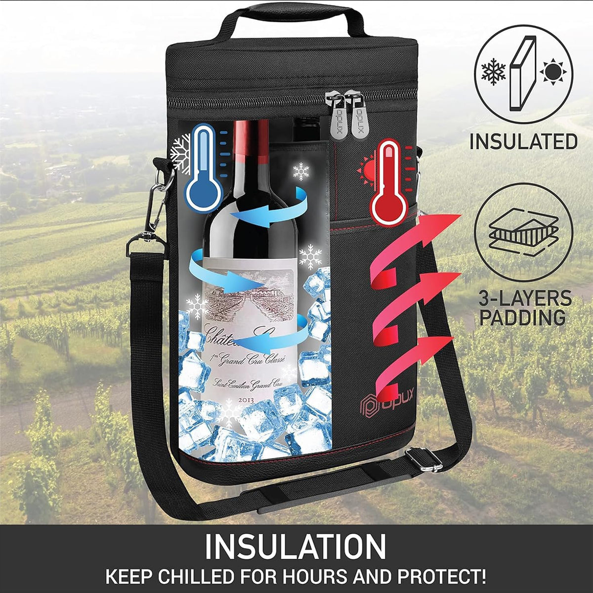 Padded Two-Bottle Wine Carrier Bag with Shoulder Strap for Picnics Parties Outdoor Travel Beach Dinner Events Wine Tastings Gifts