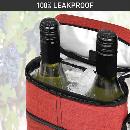 Padded Two-Bottle Wine Carrier Bag with Shoulder Strap for Picnics Parties Outdoor Travel Beach Dinner Events Wine Tastings Gifts