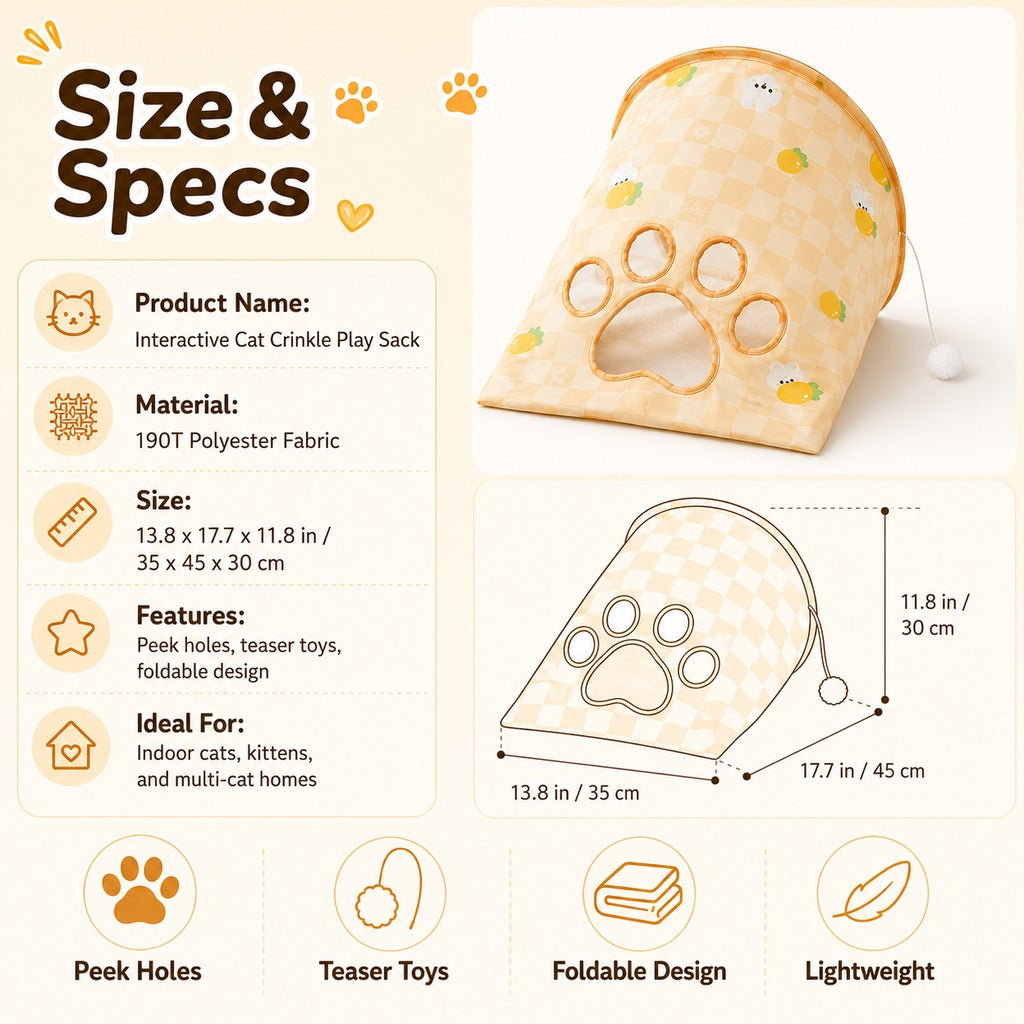 Ortekor Interactive Cat Crinkle Play Sack for Indoor Cats - Hide, Pounce & Stay Busy While You're Away