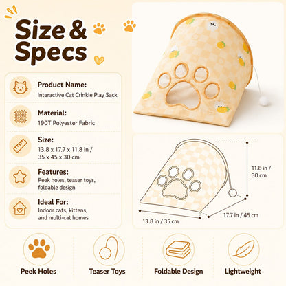Ortekor Interactive Cat Crinkle Play Sack for Indoor Cats - Hide, Pounce & Stay Busy While You're Away