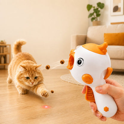 Ortekor Interactive Cat Treat Launcher Toy with Laser - Indoor Cat Enrichment Game for Bored Cats, Exercise & Feeding Fun