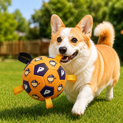 Ortekor Interactive Dog Soccer Ball with Grab Tabs for Backyard Fetch & Tug - Helps High-Energy Dogs Burn Boredom