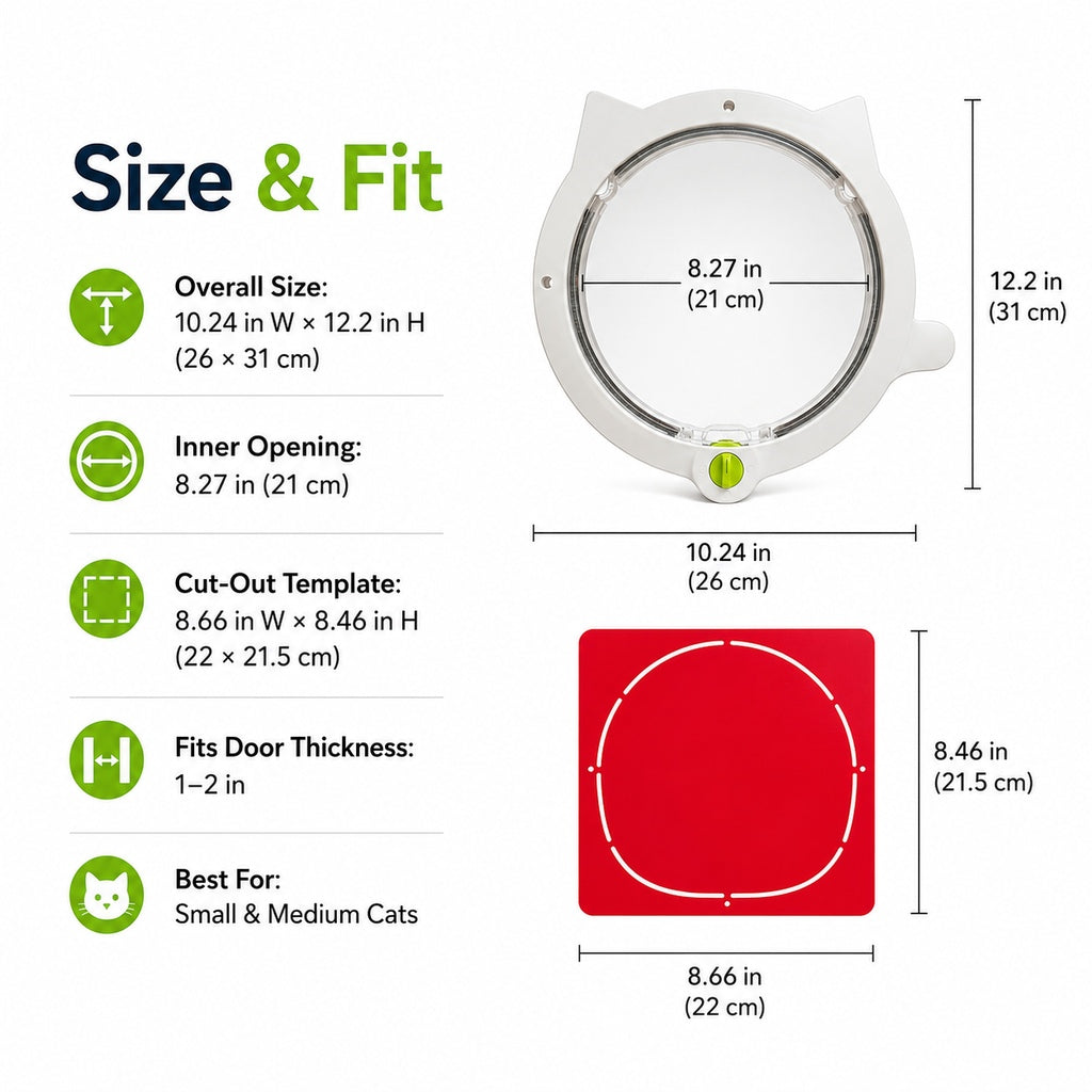 Ortekor 4-Way Locking Interior Cat Door for Litter Box Cabinets & Rooms - Private Access Without Door Scratching