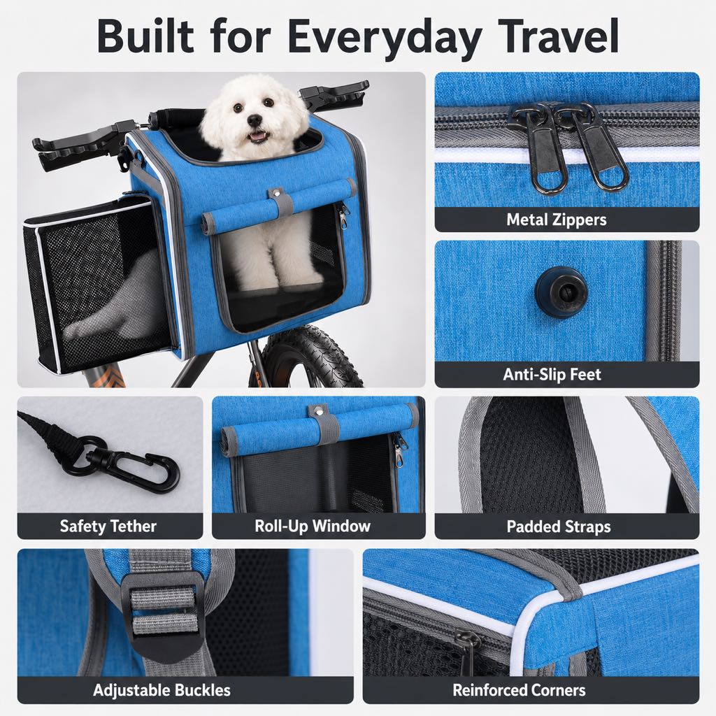 Ortekor 4-in-1 Expandable Bike Pet Carrier Backpack for Cats &Small Dogs - Hands-Free Rides, Car Travel & Vet Trips with Extra Breathing Room