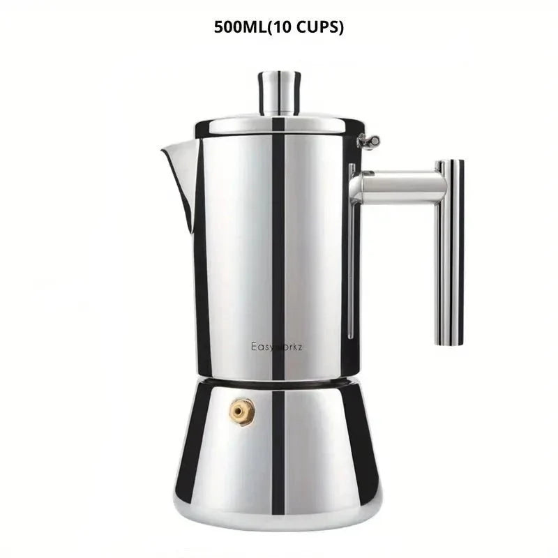 Stovetop Espresso Maker Stainless Steel – 3 Cup 6 Cup 10 Cup Options – Compatible with Gas Electric Induction – Classic Coffee Percolator