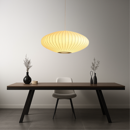 Sculptural Fabric Pendant Light with Soft LED Glow for Dining Room, Kitchen Island & Bar – Adjustable Height Modern Hanging Ceiling Fixture