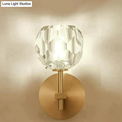 Crystal Wall Sconce with Copper Frame – Warm White LED Light Fixture for Living Room, Bedroom & Hallway