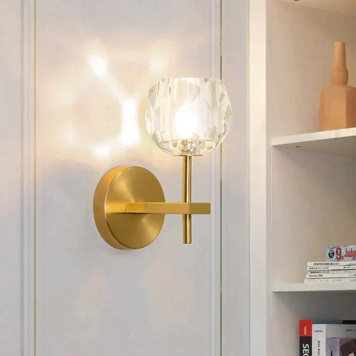 Crystal Wall Sconce with Copper Frame – Warm White LED Light Fixture for Living Room, Bedroom & Hallway
