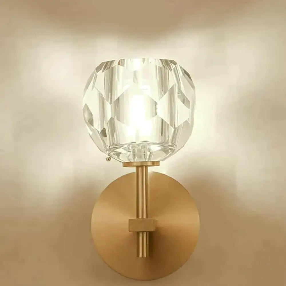 Crystal Wall Sconce with Copper Frame – Warm White LED Light Fixture for Living Room, Bedroom & Hallway