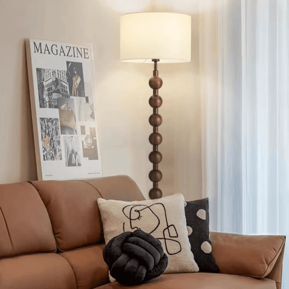 Tall Wooden Standing Lamp with Natural Fabric Shade 67 Inch for Bedroom Living Room Corner Reading Cozy Ambient Light Sculptural Base Modern