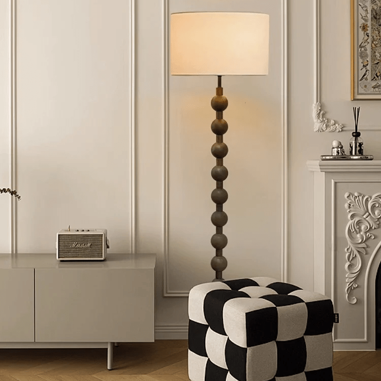 Tall Wooden Standing Lamp with Natural Fabric Shade 67 Inch for Bedroom Living Room Corner Reading Cozy Ambient Light Sculptural Base Modern