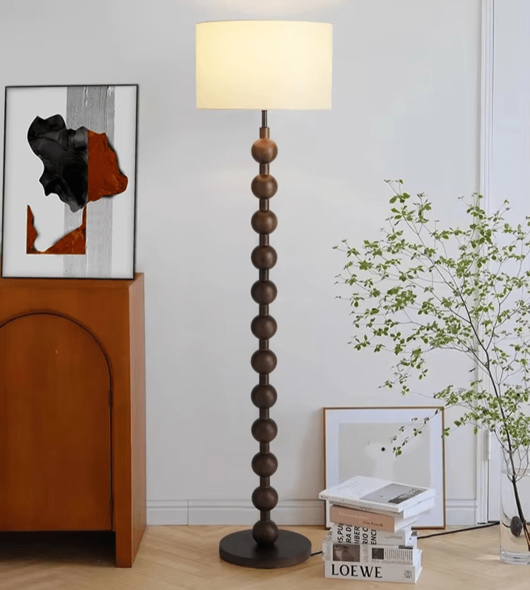 Tall Wooden Standing Lamp with Natural Fabric Shade 67 Inch for Bedroom Living Room Corner Reading Cozy Ambient Light Sculptural Base Modern