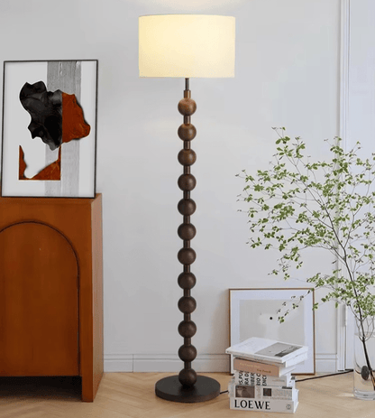 Tall Wooden Standing Lamp with Natural Fabric Shade 67 Inch for Bedroom Living Room Corner Reading Cozy Ambient Light Sculptural Base Modern