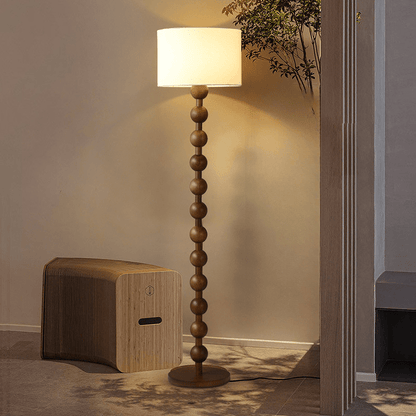 Tall Wooden Standing Lamp with Natural Fabric Shade 67 Inch for Bedroom Living Room Corner Reading Cozy Ambient Light Sculptural Base Modern