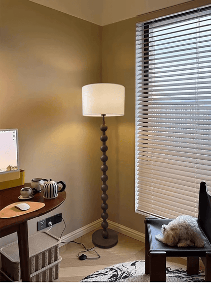 Tall Wooden Standing Lamp with Natural Fabric Shade 67 Inch for Bedroom Living Room Corner Reading Cozy Ambient Light Sculptural Base Modern