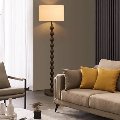 Tall Wooden Standing Lamp with Natural Fabric Shade 67 Inch for Bedroom Living Room Corner Reading Cozy Ambient Light Sculptural Base Modern