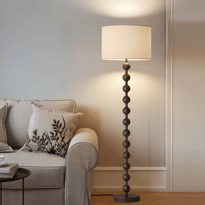 Tall Wooden Standing Lamp with Natural Fabric Shade 67 Inch for Bedroom Living Room Corner Reading Cozy Ambient Light Sculptural Base Modern