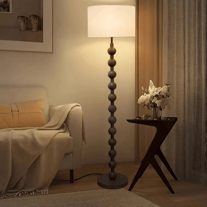 Tall Wooden Standing Lamp with Natural Fabric Shade 67 Inch for Bedroom Living Room Corner Reading Cozy Ambient Light Sculptural Base Modern