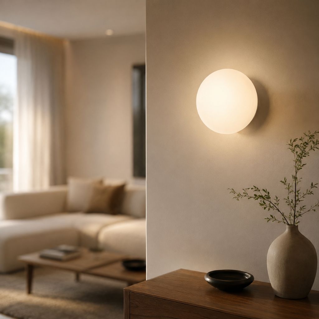 Floating Orb Wall Sconce with Frosted Glass Shade – Modern Minimalist Design for Bedroom, Bath & Hallway – Hidden Mount LED Light Fixture