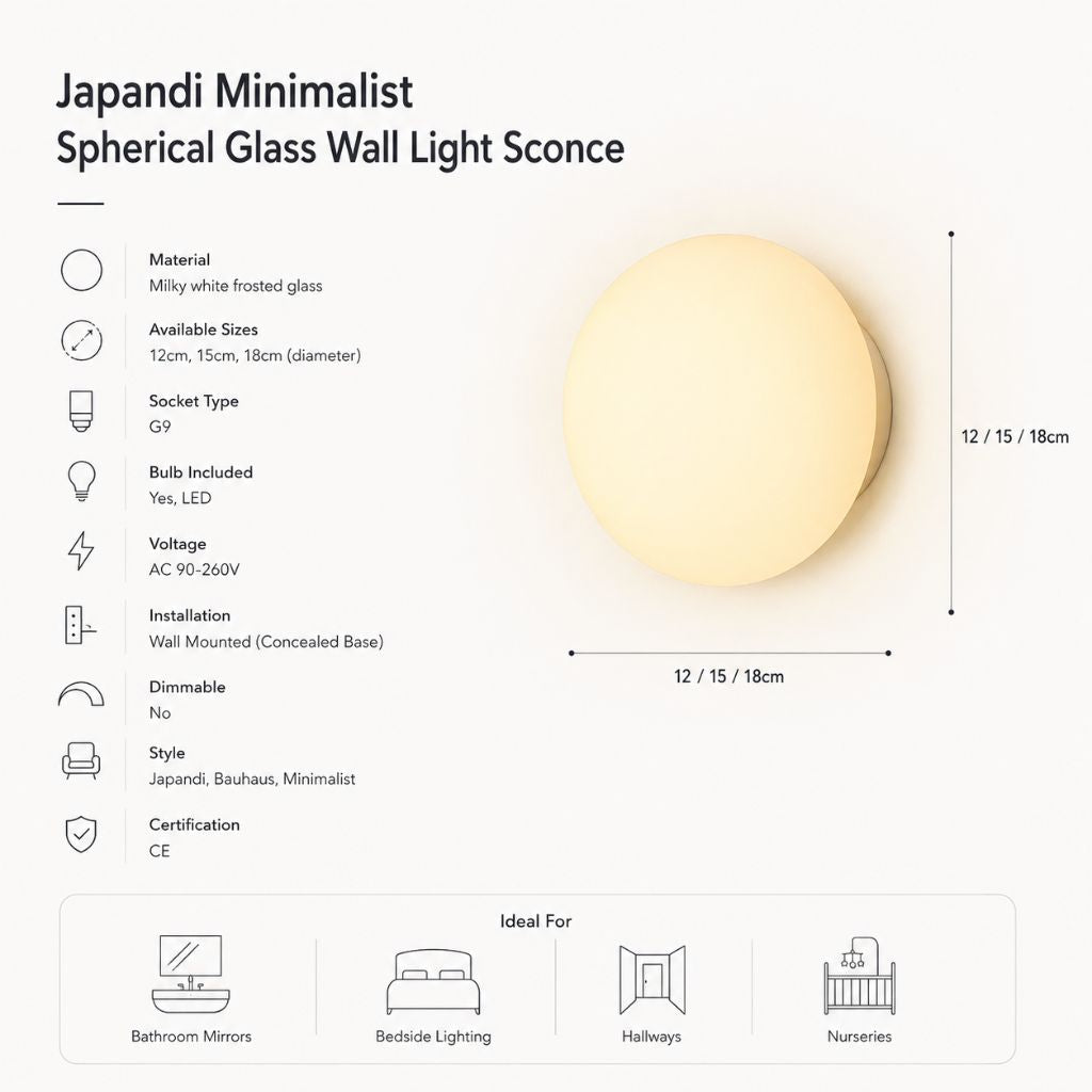Floating Orb Wall Sconce with Frosted Glass Shade – Modern Minimalist Design for Bedroom, Bath & Hallway – Hidden Mount LED Light Fixture