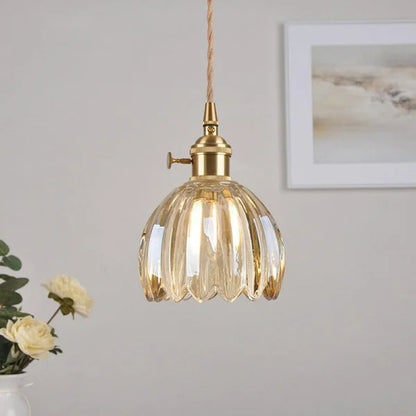 Hanging Ceiling Light Fixture with Floral Glass Shade E27 Socket for Kitchen Dining Room Bedroom Ambient Illumination Decor